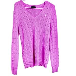 Ralph Lauren Pink V-Neck Cable Knit Sweater